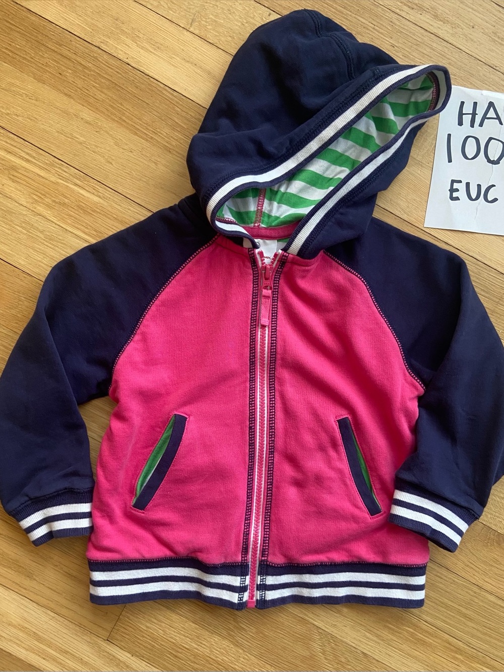 Hanna Andersson. Size 100(4).  Hooded Zip-Up Jacket in Pink and Navy